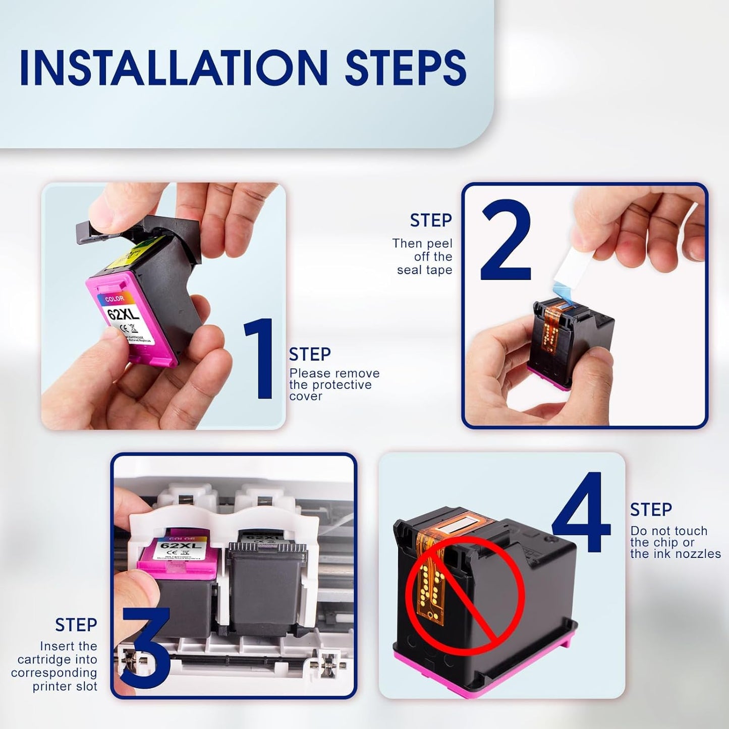 62XL Ink Cartridge Combo Pack Compatible for HP Ink 62 62XL Ink Cartridges Works with Envy 7640 5540 7645 5660 OfficeJet Mobile 200 250 OfficeJet 5740 8040 5745 7644 (Black and Color) 2 Pack