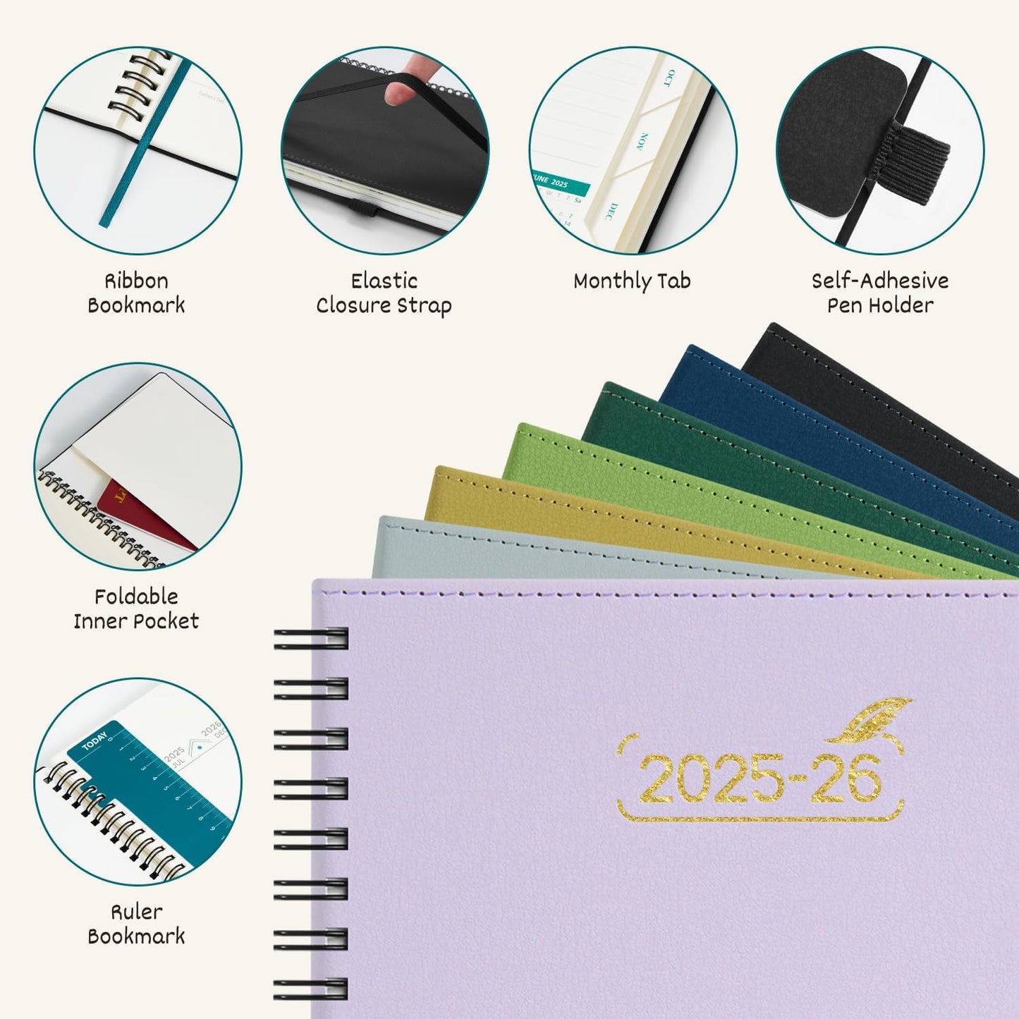 BEZEND Weekly Planner 2025-2026 with 2 Columns, 8.5" x 11" Academic Calendar 18 Months (Jul 25-Dec 26) Life Work Appointment Book with Monthly Tab, PU Leather Softcover Spiral - Fruit Green