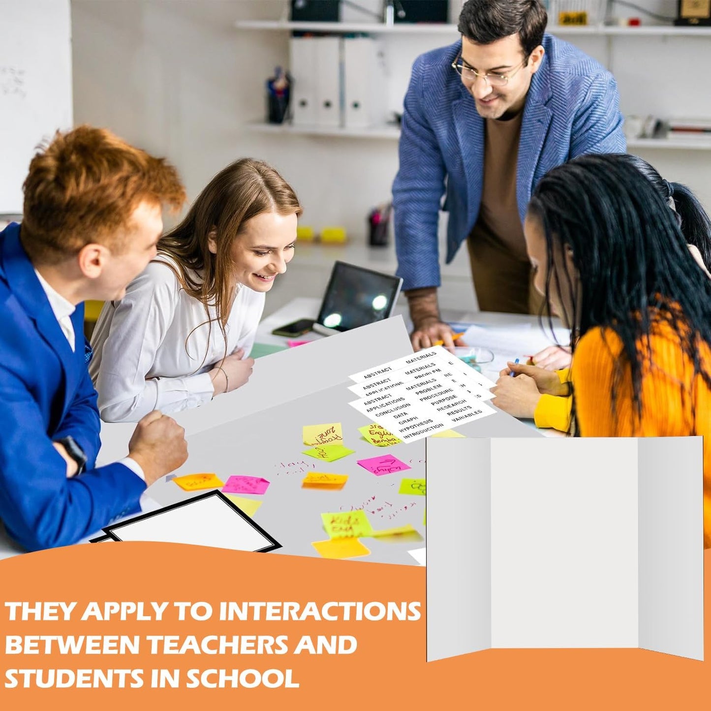 8 Pcs Trifold Display Board 36"x 48" Large White Presentation Board with Board Headers 8 Science Subtitles 64 Black Edge Self Adhesive Paper Poster Board for School Projects and Business Presentations