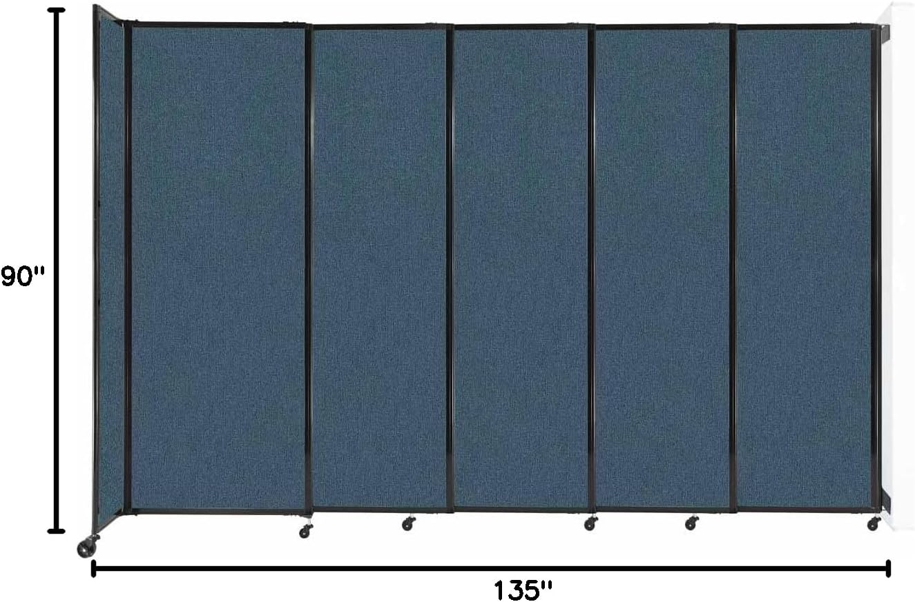Wall-Mounted Sliding StraightWall Room Divider | Adjustable Widths | Locking Wheels | Room Separator | Up to 11'3" Wide x 7'6" Tall Caribbean Fabric Panels