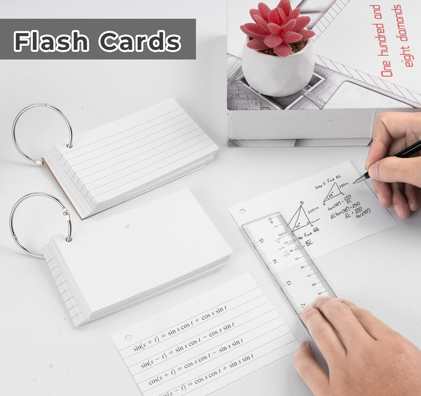 Ruled Lined Index Note Cards,300PCS Flash Cards,125 x 85mm Index Cards,Punched and Perfed Study Cards,White Record Cards for Student Essentials Learning Office Notecards Taking to do List Memo