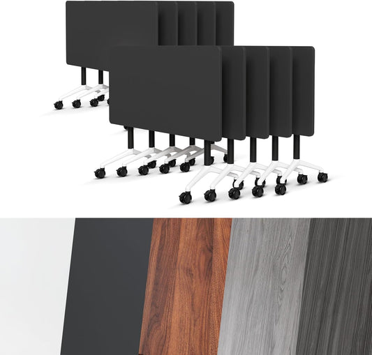 Conference Room Table, Folding Conference Tables,Thicken Grey Tabletop,Flip Top Wooden Seminar Meeting Room Table for Conference Room Offices (10, Black, 47.2“)