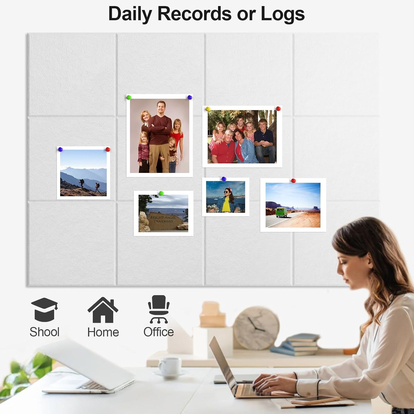 Large Cork Board for Walls 47" x 35" 12 Pack Black Bulletin Boards Felt Wall Tiles with Safe Removable Adhesive Corkboards for Office Home,White