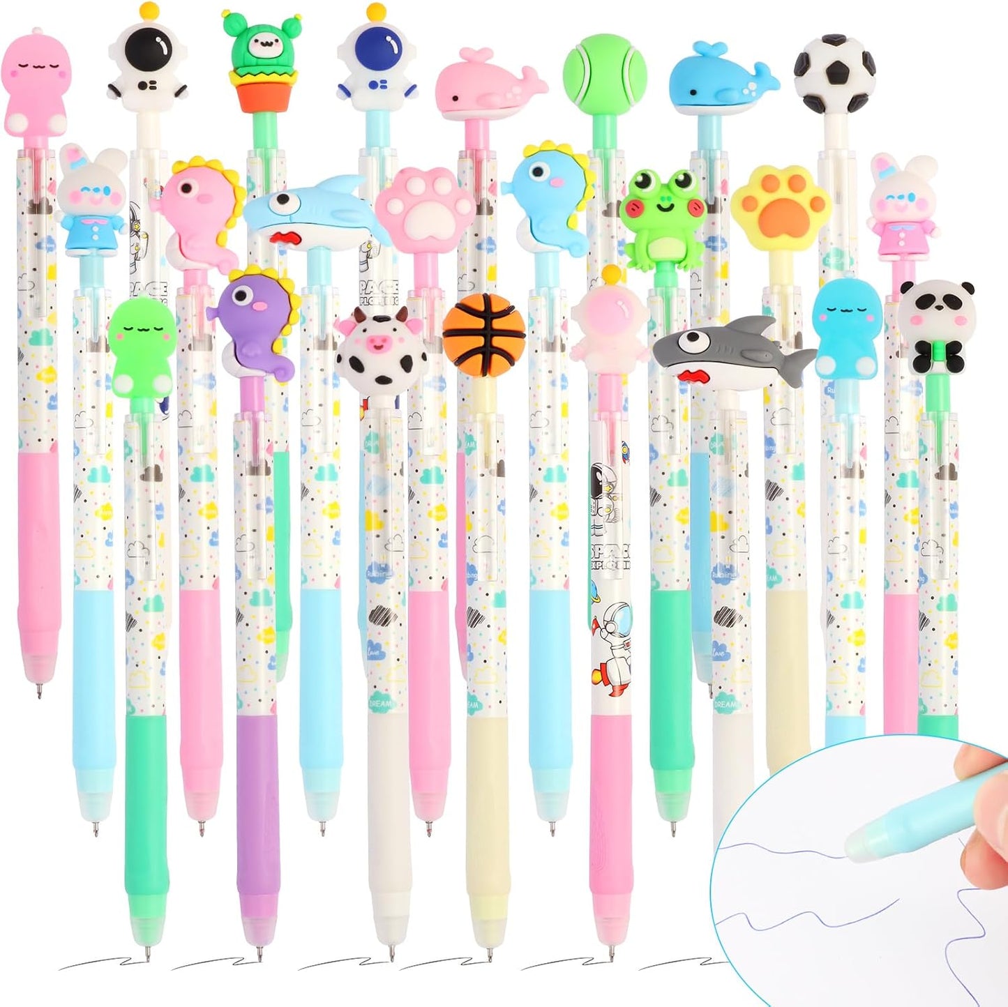 LiYiQ 24 PCS Erasable Pens Fun Cute Pens for kids Fidget Pens Blue Pens Kawaii Pens Stress Relief Rotating Pen for School, Office, Home Supplies