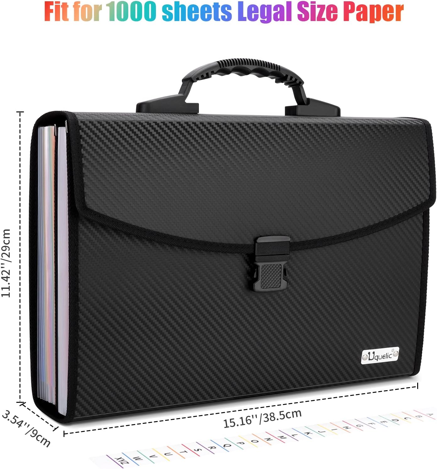 Uquelic 26 Pockets Expanding File Folder - Accordion Savor Document Organizer Folio Upgraded Durable Buckle, Base with Ergonomic Portable Handle/Large Legal Size Expandable File Organizer