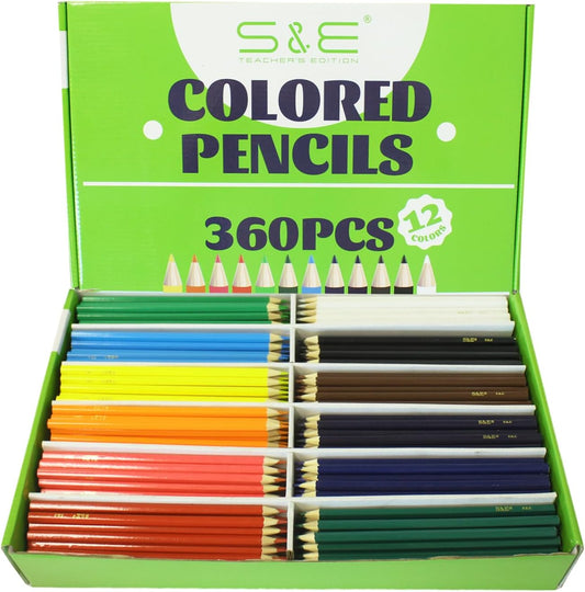 S & E TEACHER'S EDITION Colored Pencils 360Pcs,Coloring Pencils Set for Adults Kids Drawing Pencils for Sketch, Woodcase Lead,Wooden Colored, Back to school Christmas Gifts