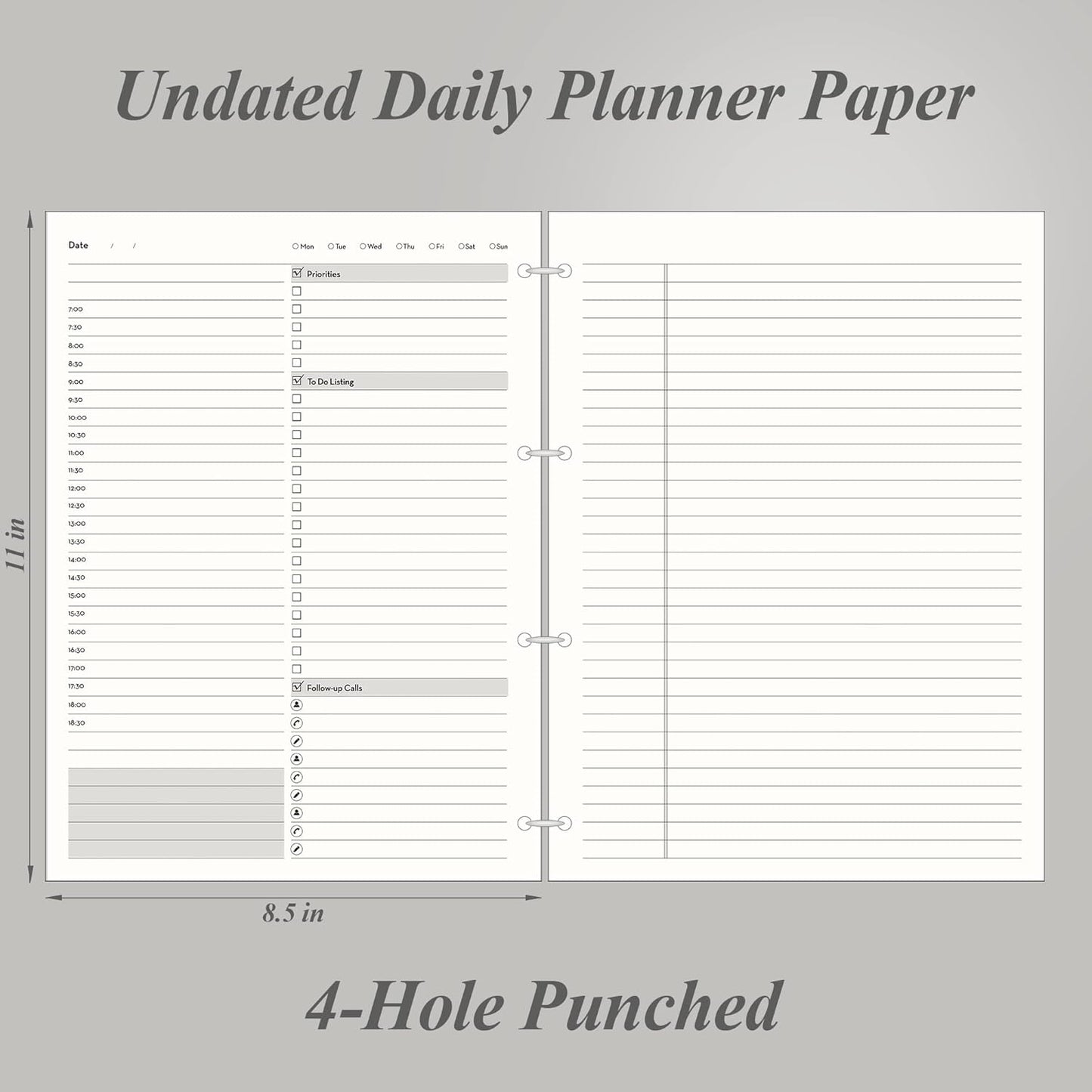 EMSHOI Daily Planner Refill 8.5" X 11", 80 Sheets, 160 Pages A4 4-Ring Binder Planner Inserts, Thick Cream Color Refill Paper, 100 GSM Loose Leaf, A4 Paper Refills with Gift Box