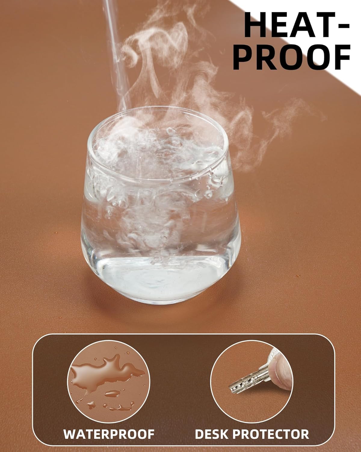 Large Desk Mouse Pad Protector, Stitched Locking Edge Non-Slip PU Leather Desk Mat Laptop Table Pad Blotter, Waterproof Durable Writing Pad for Office and Home (Brown, 90 x 43cm)