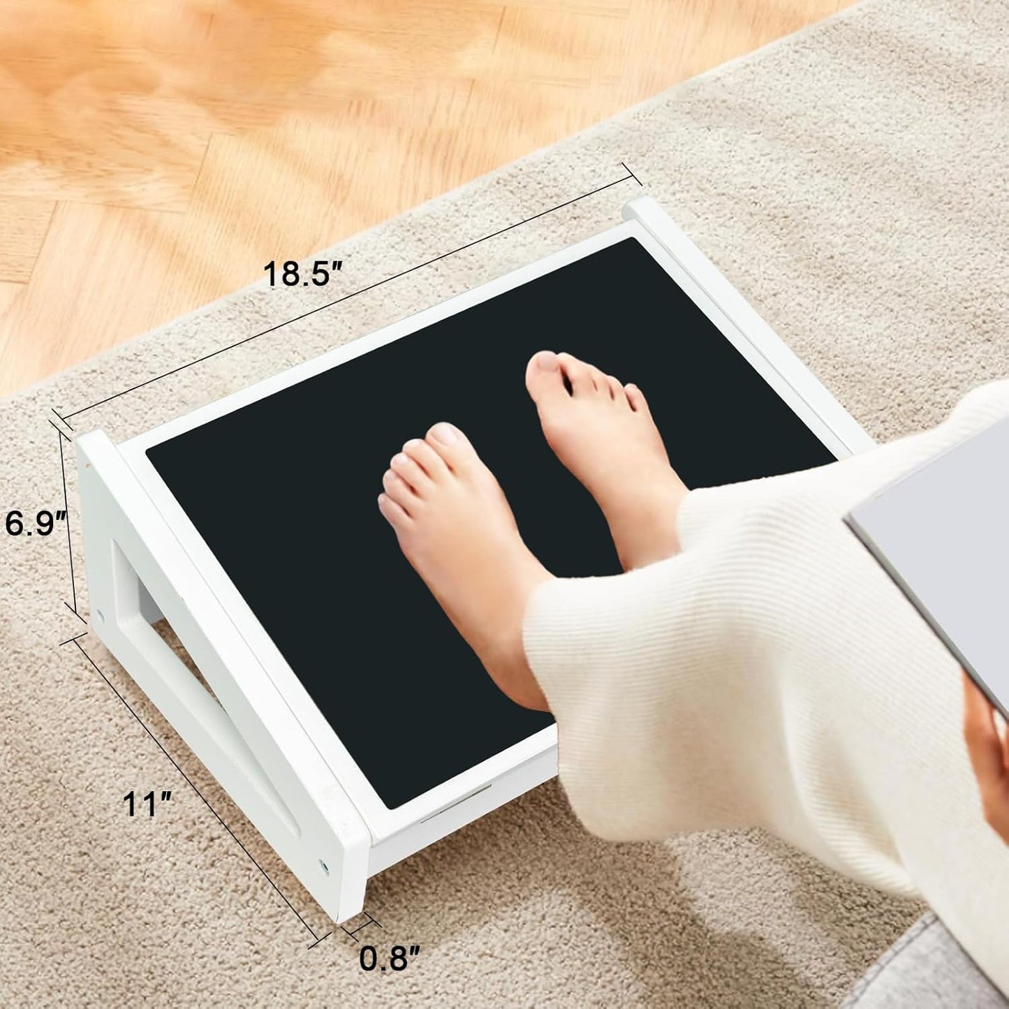 WOOD CITY Foot Rest for Under Desk at Work, 3 Heights Adjustable Footrest with Silicone Surface, 2in1 Foot Stool Improve Posture, Reduce Fatigue & Pain, Ideal for Home/Office/Gaming(White)