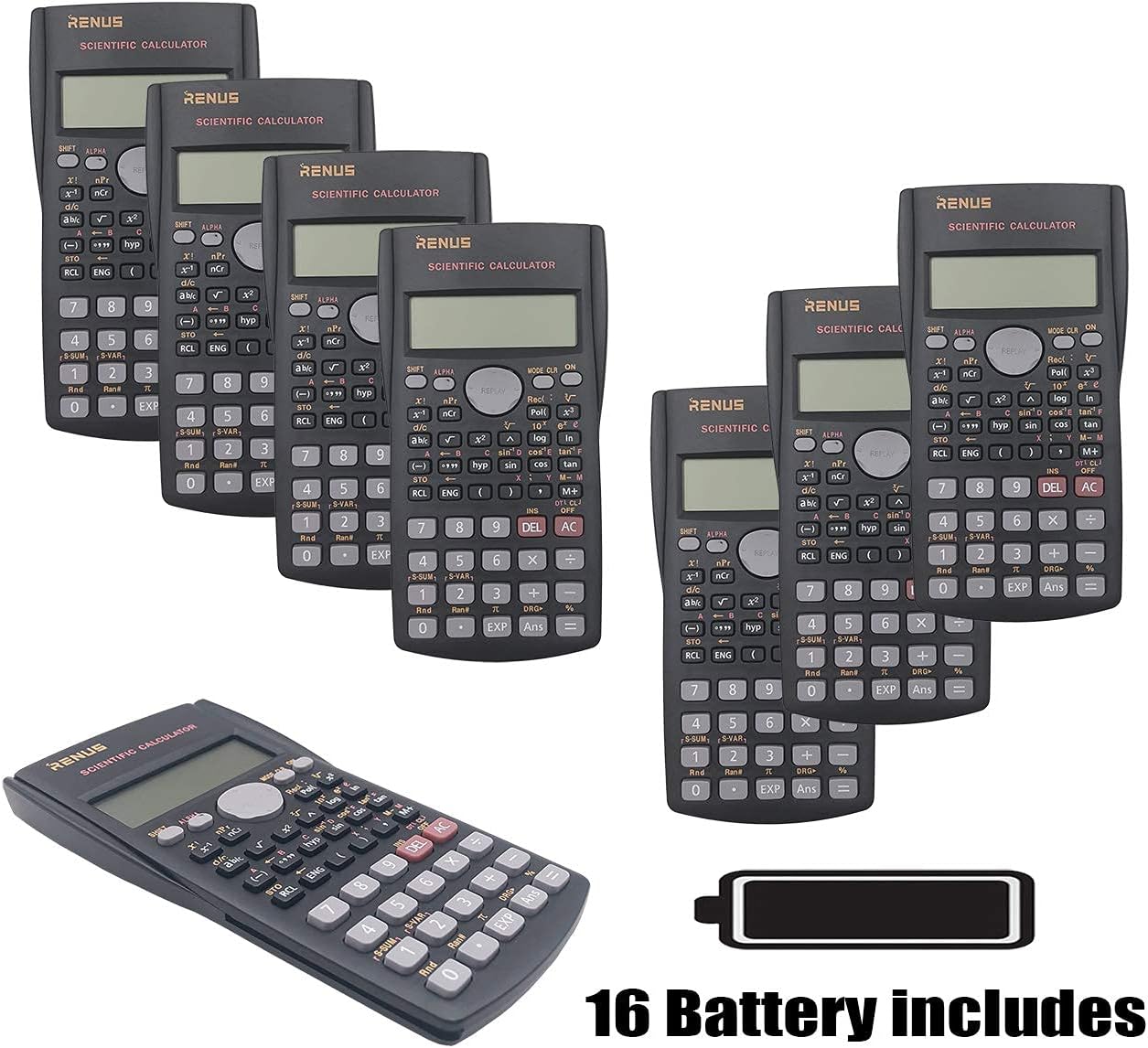 RENUS 8 Packs, 2-Line Engineering Scientific Calculator Function Calculator for Student and Teacher 16 AAA Batteries Included
