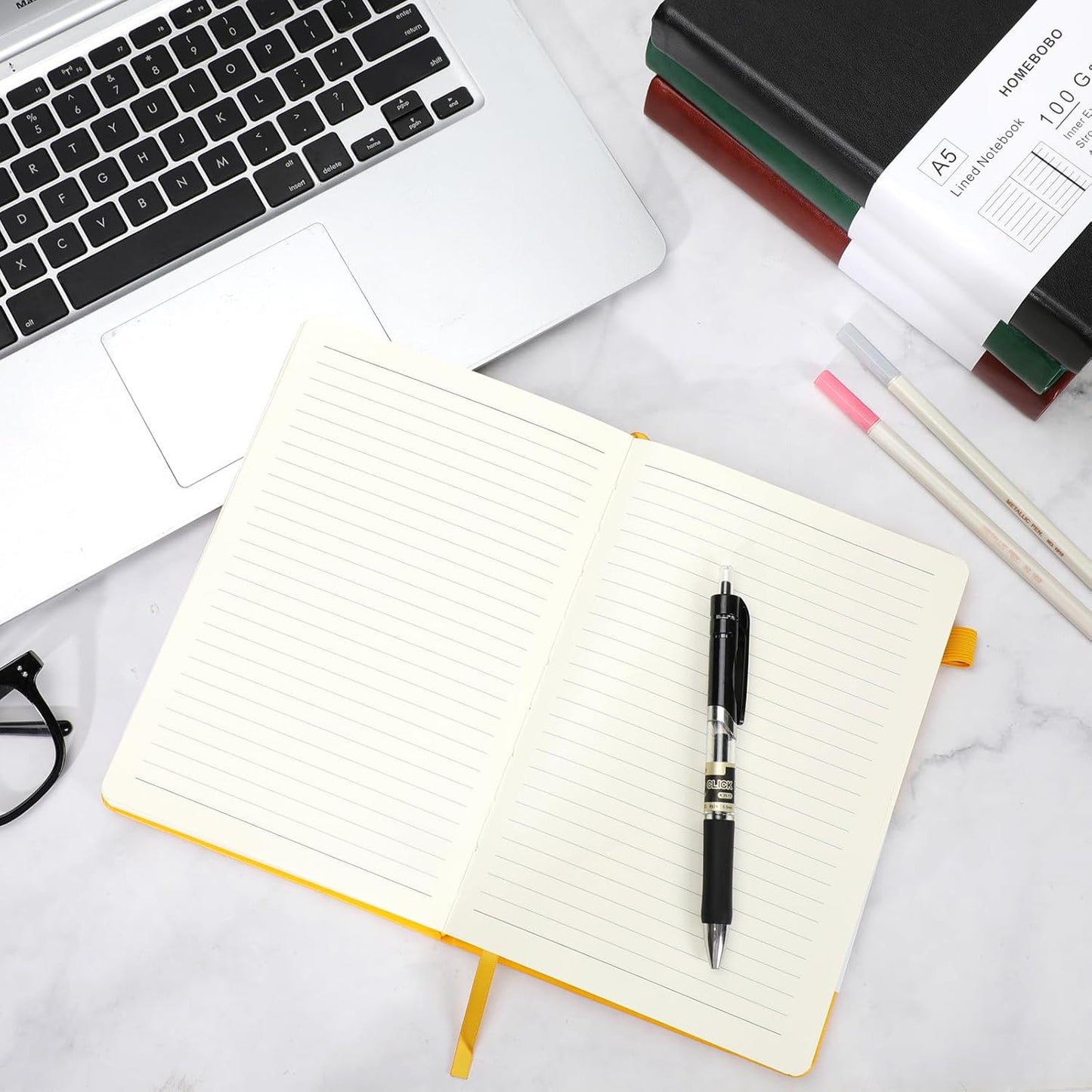 Journals for Writing, A5 Leather Ruled Notebook with 400 Pages, 100 Gms College Ruled Journal with Thick Paper, Hardcover with Inner Pocket & Pen Holder, Dark Green