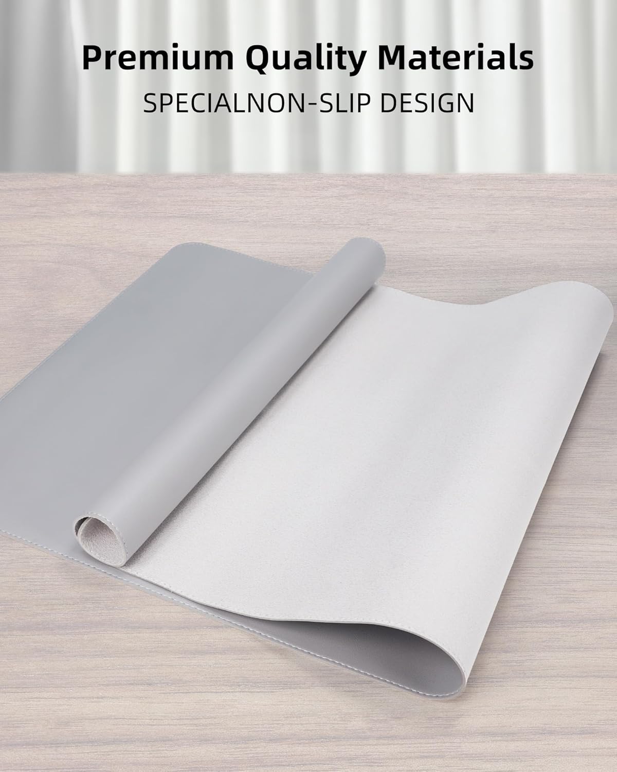 PU Leather Desk Blotter Mat, Large Mouse Pad, Non-Slip & Waterproof Desk Cover for Office and Home - Light Grey, 36" x 17"
