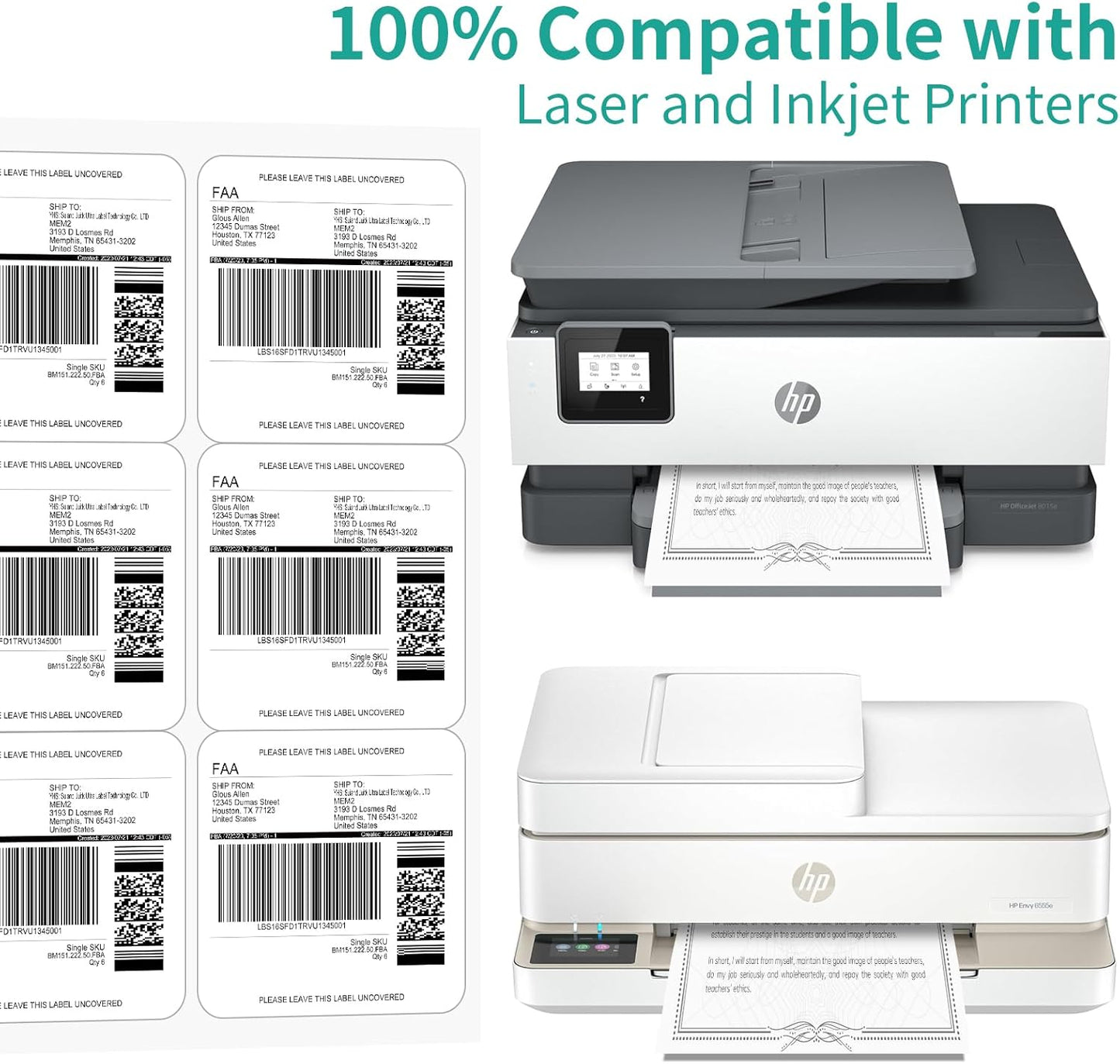 6 UP Labels, 4" x 3-1/3" Shipping Address Labels for Laser Inkjet Printer, Self Adhesive, Blank Mailing Sticker Printer Paper (500 Sheet=3000)