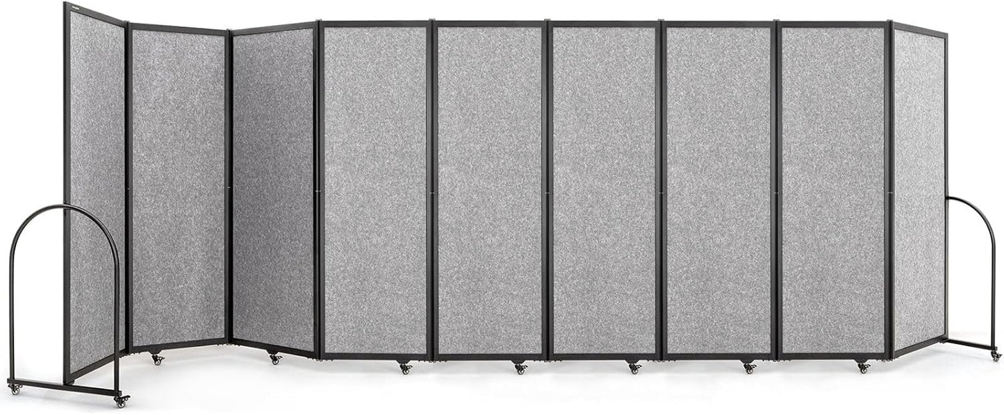 Folding Room Partition,Privacy Room Screen with Arms,Office Dividers Partition Wall,18'5"L* 6'7"H,Light Grey