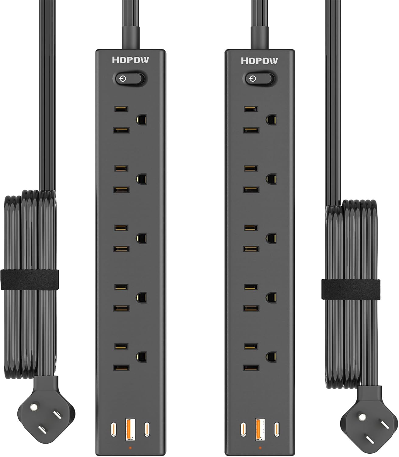 Power Strip Surge Protector, 2 Pack, 10 Ft Ultra Thin Flat Extension Cord, Surge Protector with 5 Outlets & 3 USB Ports (2 USB C), 1700 Joules, 3-Prong, Wall Mount for Home Office Dorm, Black