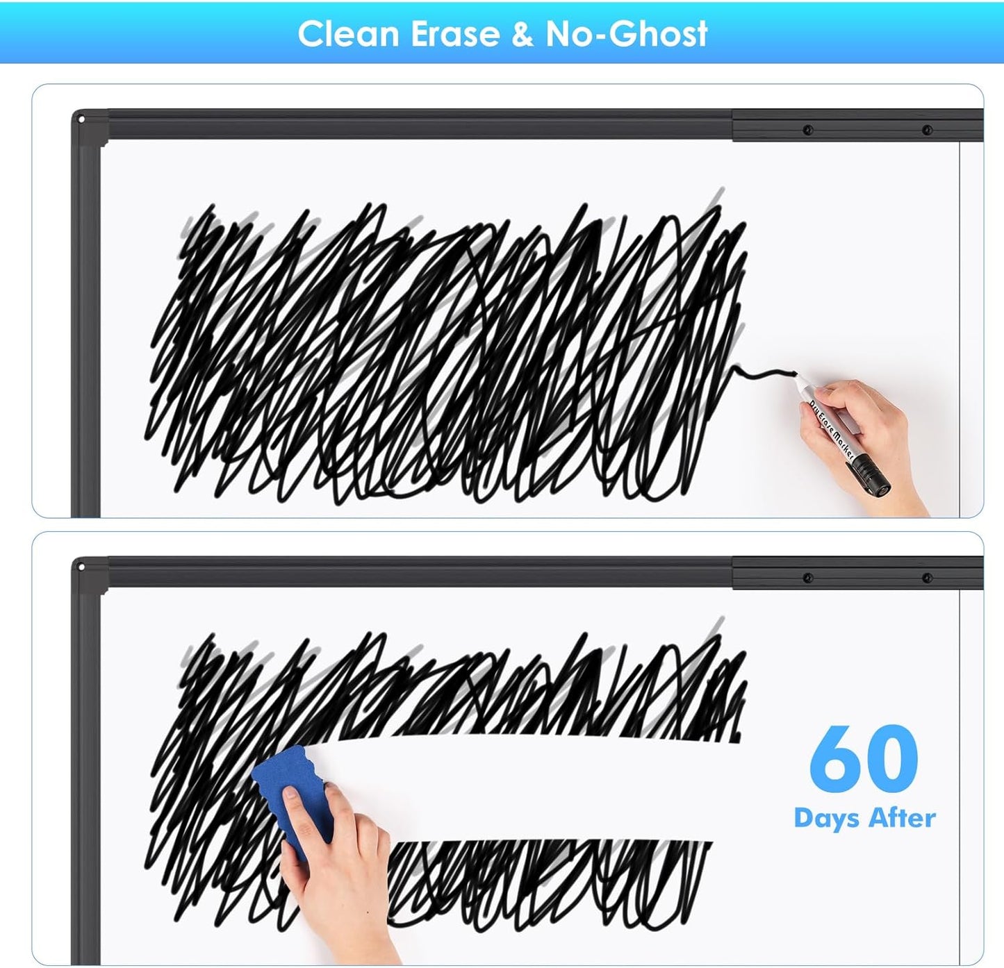 maxtek Rolling Whiteboard, 48x36 Large Magnetic White Board with Stands, Big Double-Sided White Board Dry Erase on Wheels for Homeschool, Home Office, Office, School (Black, 48 x 36)