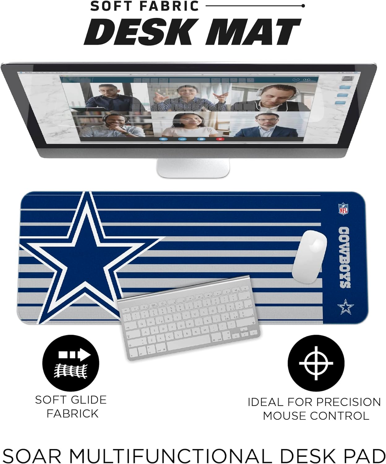 SOAR NFL Unisex Multifunctional Desk Mat for Desktop, (31.5"x12") - Ultra Soft Fabric with Non-Slip Rubber Backer - Water Resistant & Durable Nylon Stitching - Officially Licensed NFL, Desk Pad
