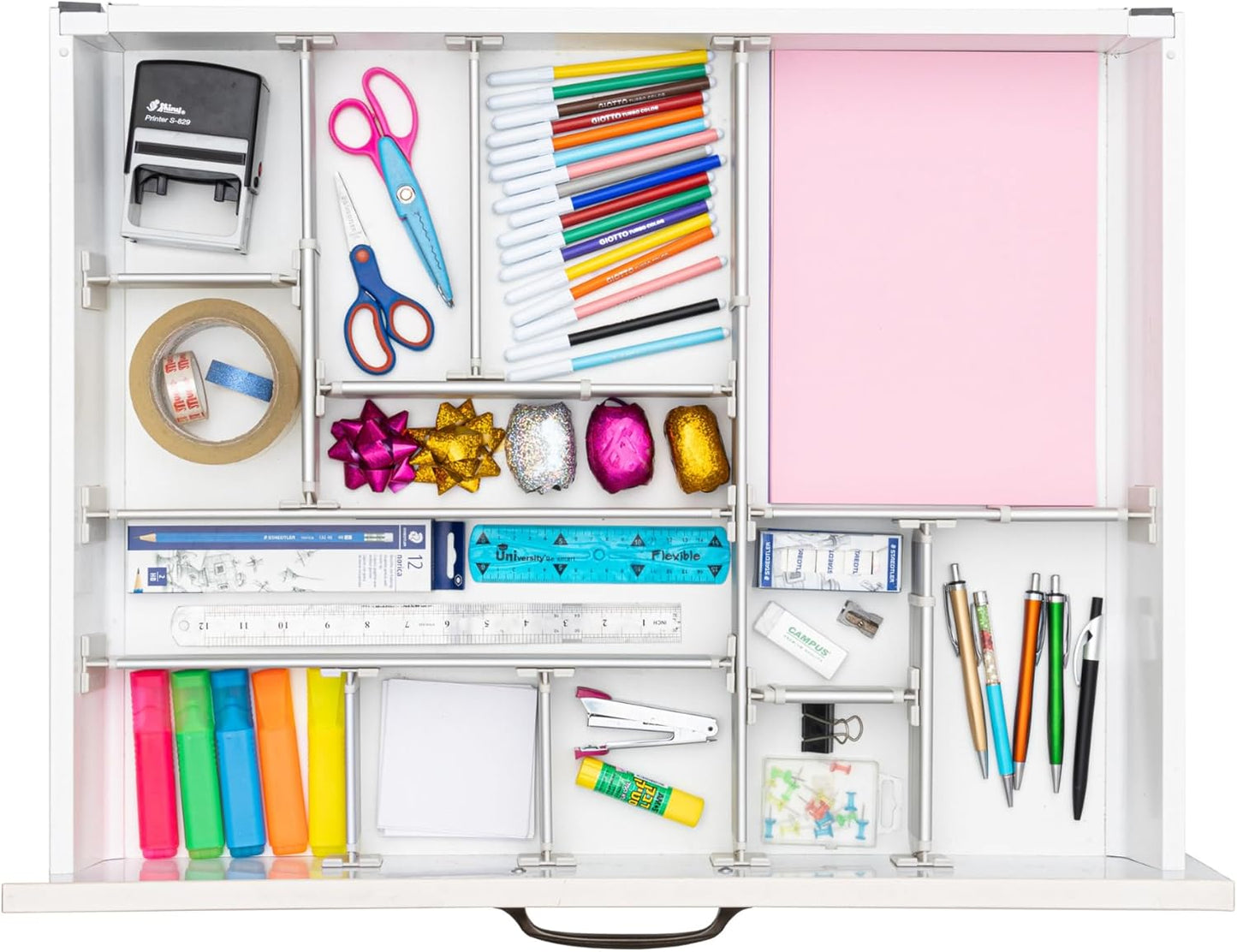 Practical Comfort FLEXIVIDER Aluminum Drawer Organizer - 9 Telescopic Dividers Set - Champagne