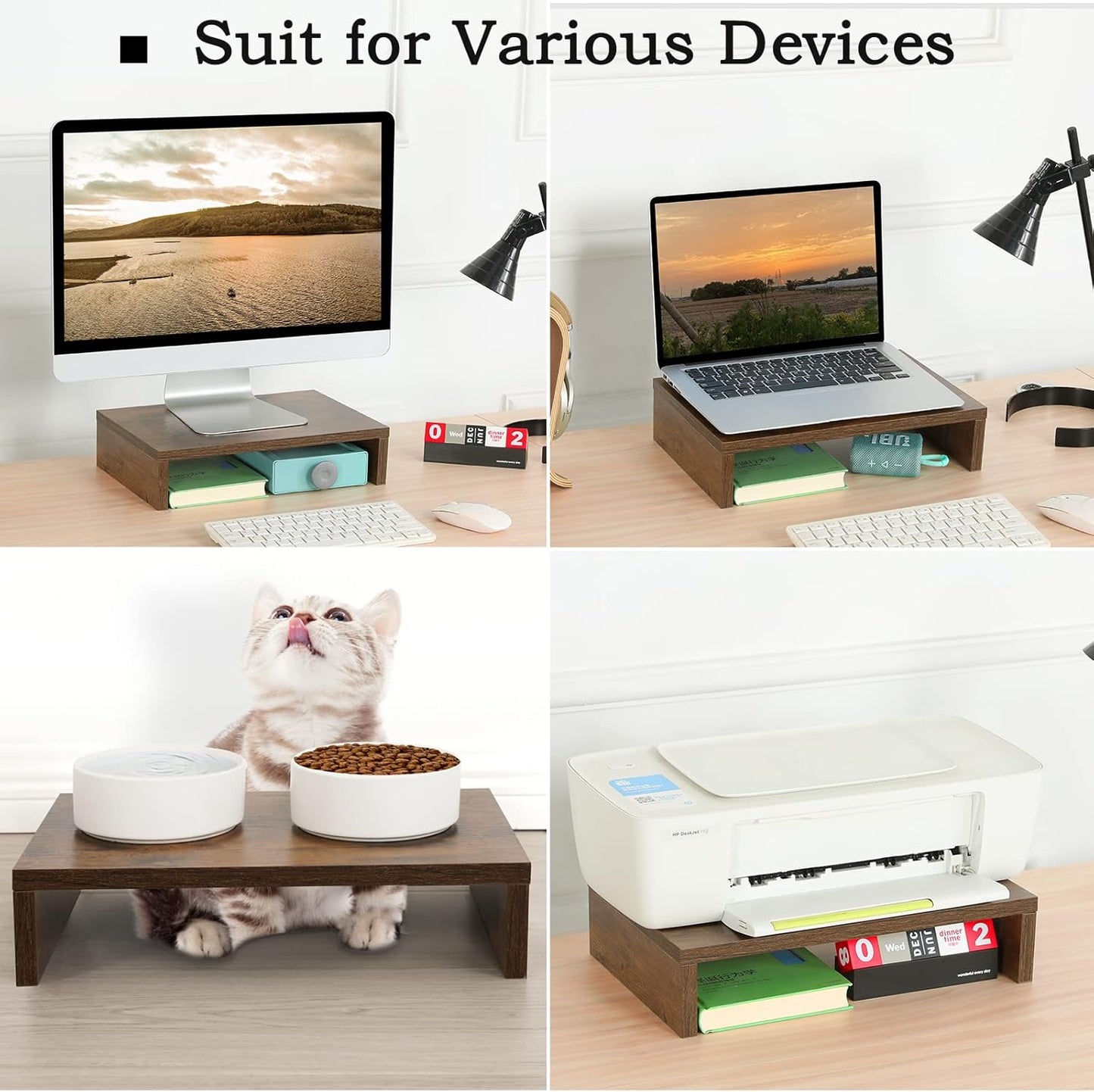 TEAMIX Monitor Riser - 2 Pack, Rustic Brown Wood Adjustable Stand for 2 Monitors/Laptop/PC