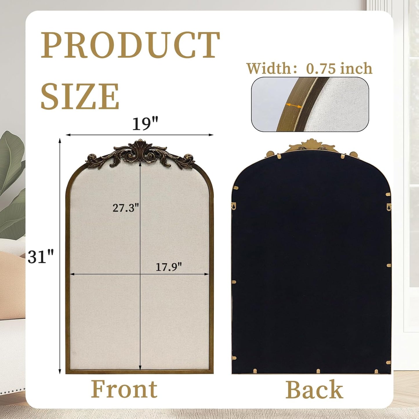 Arch Fabric Pinboard, Antique Gold Bulletin Boards 19"x31", Vintage Cork Board with Ornate Iron Frame for Wall Unique Display, Organization and Decor Options