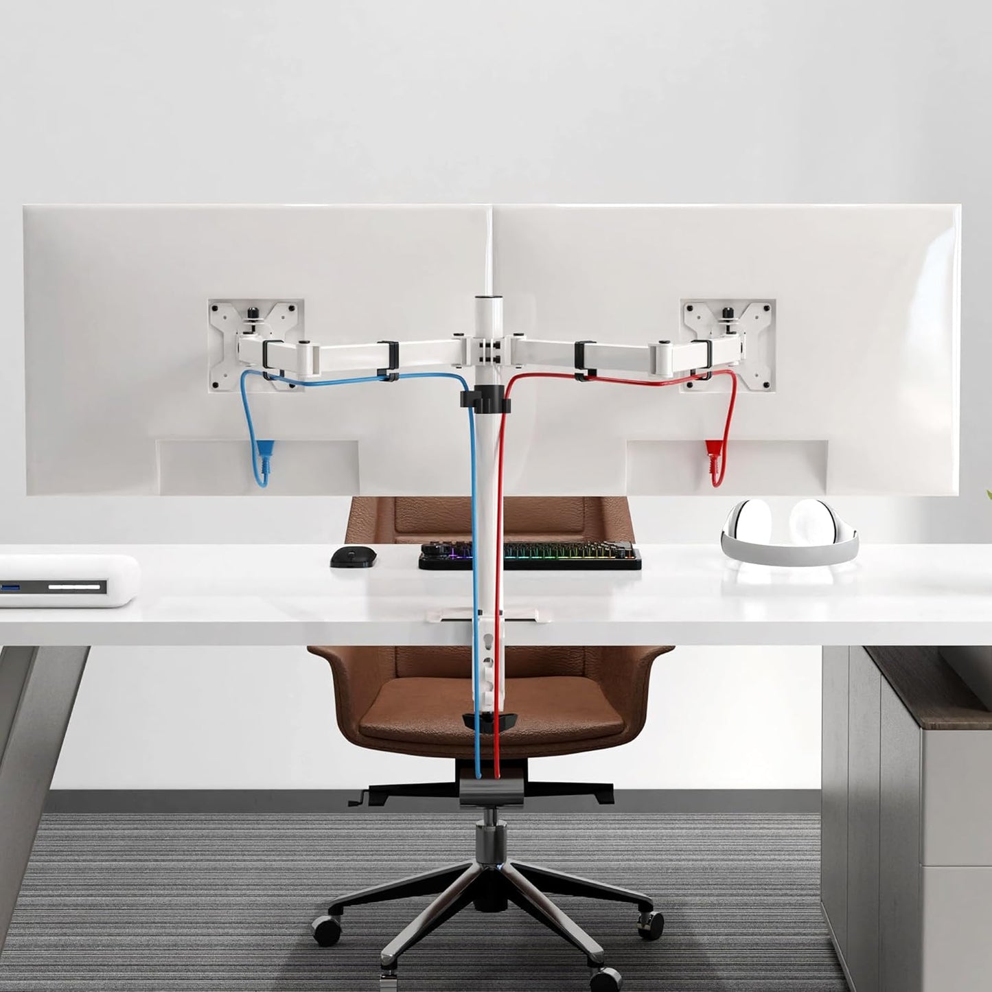 Pholiten Dual Monitor Stand, Heavy Duty Adjustable Monitor Arm Desk Mount for 2 Screens up to 42Inches, Tilt, Swivel, Rotate, Supports Tilt, Swivel, Rotate, Supports 22 lbs per Arm,White