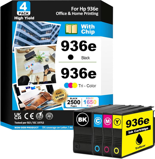 936e Ink Cartridges Combo Replacement for HP 936 936e 936XL Ink Compatible with OfficeJet 9122e OfficeJet Pro 9135e 9128e 9125e 9110b 9130b 9730e Printers (4 Pack, with Smart Chip)
