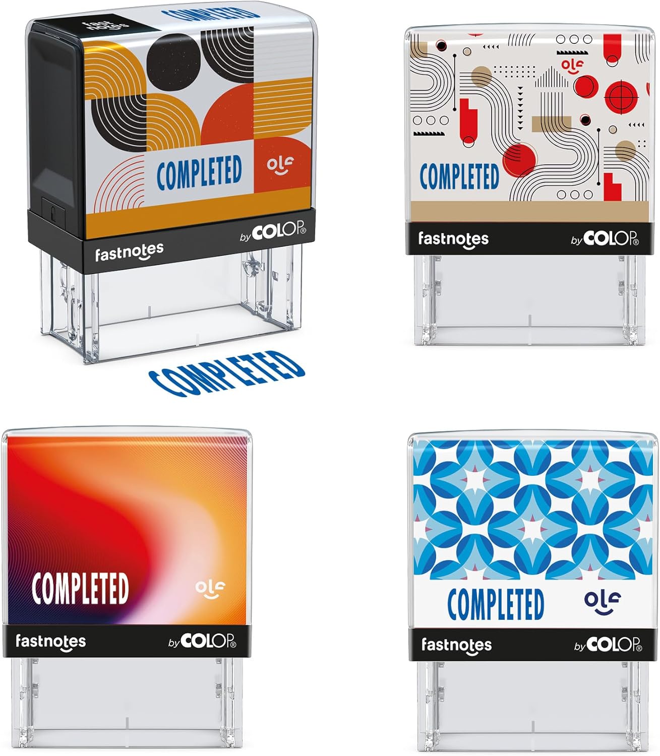 Fastnotes Completed Self-Inking Rubber Stamp by COLOP - Great for Office Documents, Notary, Warehouse, Accounting Paperwork, Business, and Legal Documentation - Blue Ink (Completed- Blue)