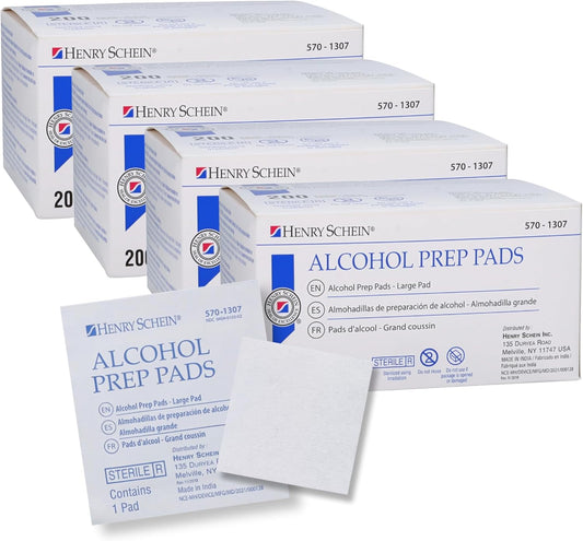 Large Alcohol Prep Pads (4 Boxes, 800 Total) – 70% Isopropyl Alcohol Wipes, Individually Wrapped – 2-Ply, Textured – Skin Prep Alcohol Swabs – Sterile Pads