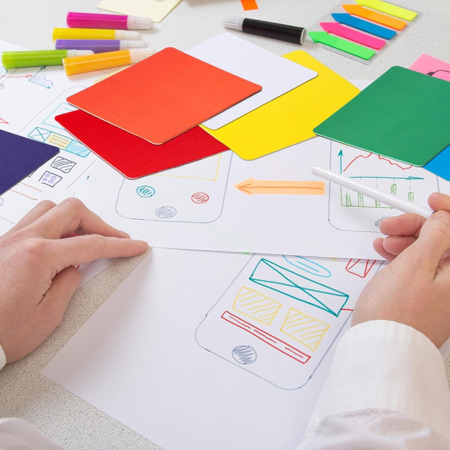 Harloon 100 Pcs Dry Erase Index Cards 2.5 x 3.5 Inch Laminated Reusable Dry Erase Note Cards Sheets for Office to Do List (Colorful)