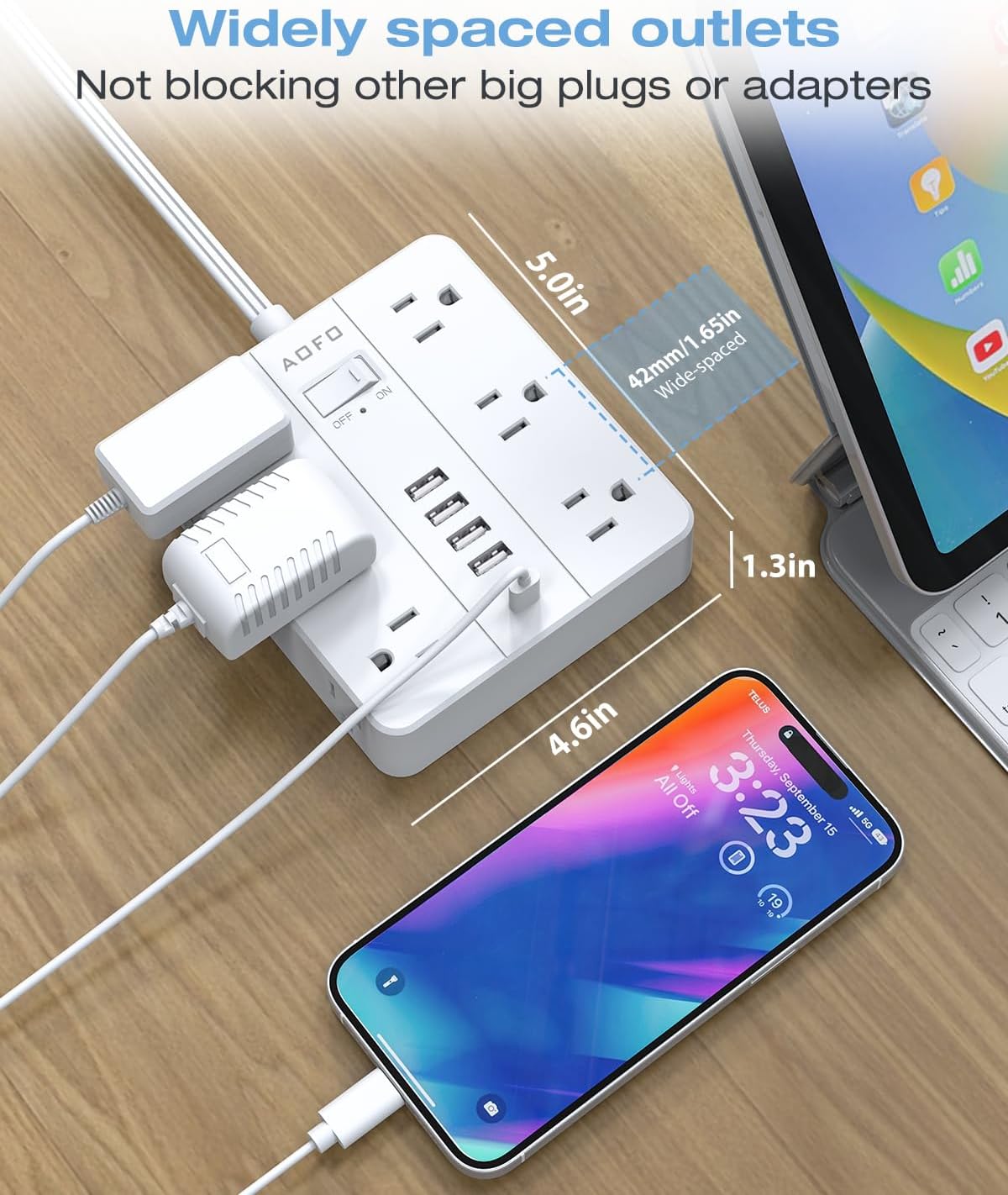 20FT Surge Protector Power Strip,12 AC Outlets with 6 USB Ports (2 USB-C), Flat Plug Extension Cord with Multiple Outlets, Wall Mount for Home Office,Dorm, White