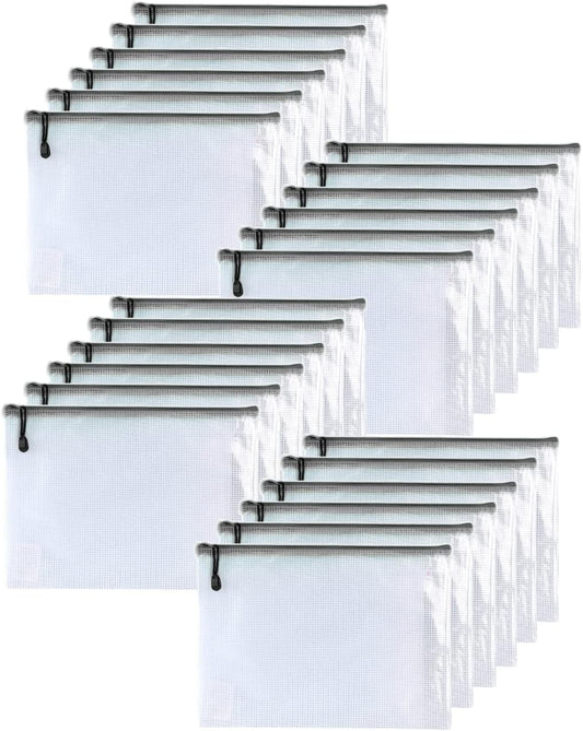 Oaimyy-24PCS-9 x 12" inches-Mesh Zipper Pouch, Plastic Zip File Folders Puzzle Bags for Organizing,for Office Supplies,Travel,Home Storage-Black