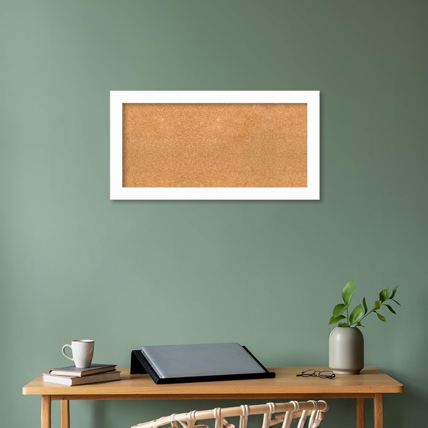 Amanti Art Natural Cork Board for Wall, 17x33 Vision Board with White Frame, Medium Corkboard Office Decor for Home Organization, Casual Corkboard Pinboard to Display Items for Home Organization in