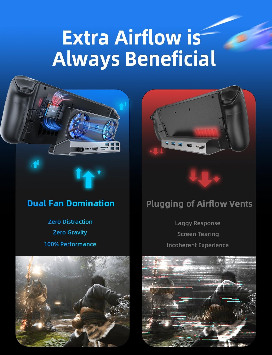 LISEN 10-IN-1 Docking Station for Steam Deck OLED&ROG Ally X&Legion Go, Dual Cooling Fan 5 USB Ports and 4K@60Hz, 100W Charging Port Support ROG Ally 30W Mode, Gigabit Ethernet Fit for Steam Deck OLED