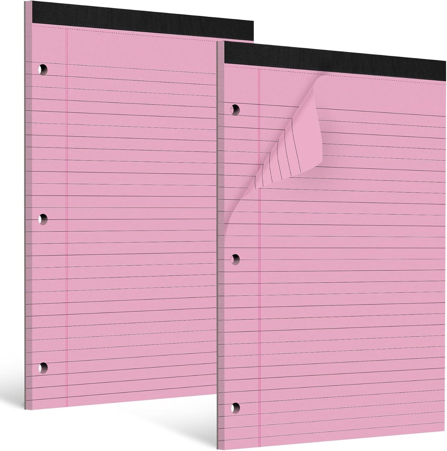 HAUTOCO 2 Pack 8.5 x 11 Legal Pads Pink Wide Ruled Notepads Perforated Writing Pads, 30 Sheets Per Notepad, 3-Hole Punched Paper, Writing Note Pads for School, Home, Office, Business
