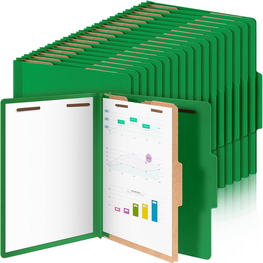 48 Pcs Classification Folders Letter Size, Back to School Supply for Teacher, Student, 1 Divider Pressboard File Folder Bulk with 2 Fasteners, 3.5 Inch Expanding File Organizer (Dark Green)