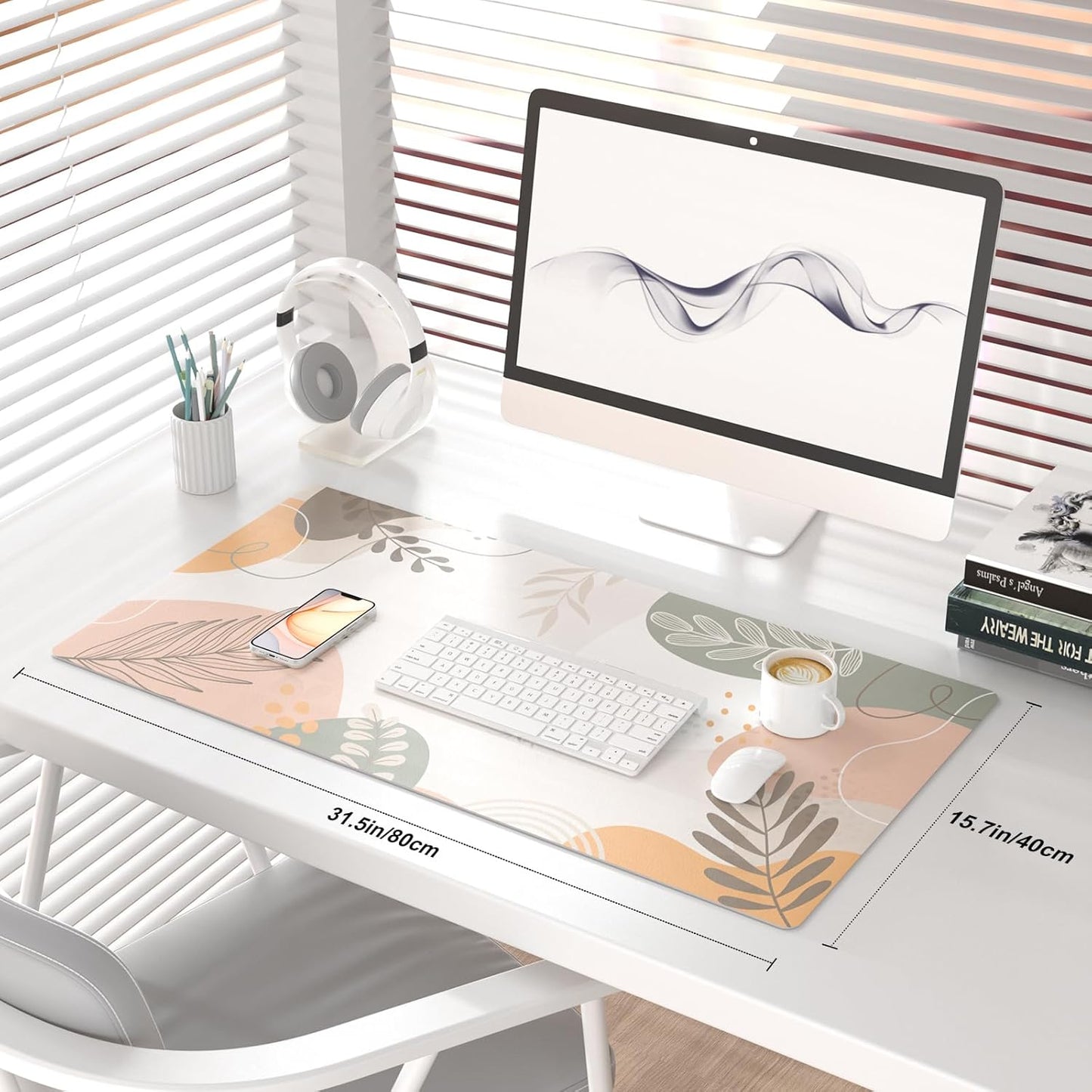 QiyI Large Mouse Pad, Extended Desk Mat for Desktop, PU Leather Waterproof Gaming Mousepad, Computer Desk Accessories Protector Writing Pads for School Office Home 31.5" x 15.7" - Abstract Branches