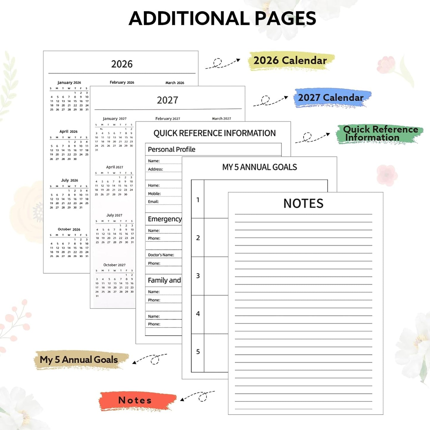2026 Planner, Weekly and Monthly Planner, January 2026 - December 2026, Calendar Planner A5 (6.5" x 8.5") with Tabs, Inner Pocket for Home School Office Supplies, Red Flower