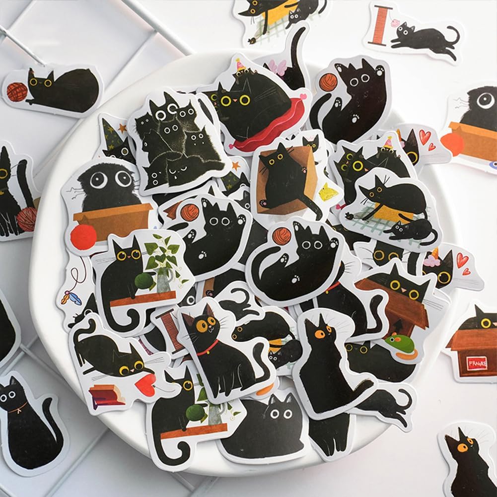 46Pcs Cute Cat Stickers for Scrapbooking Journaling Water Bottle Kids Laptop Diary Planners Collage Envelope Phone Case Art Crafts DIY Decoration