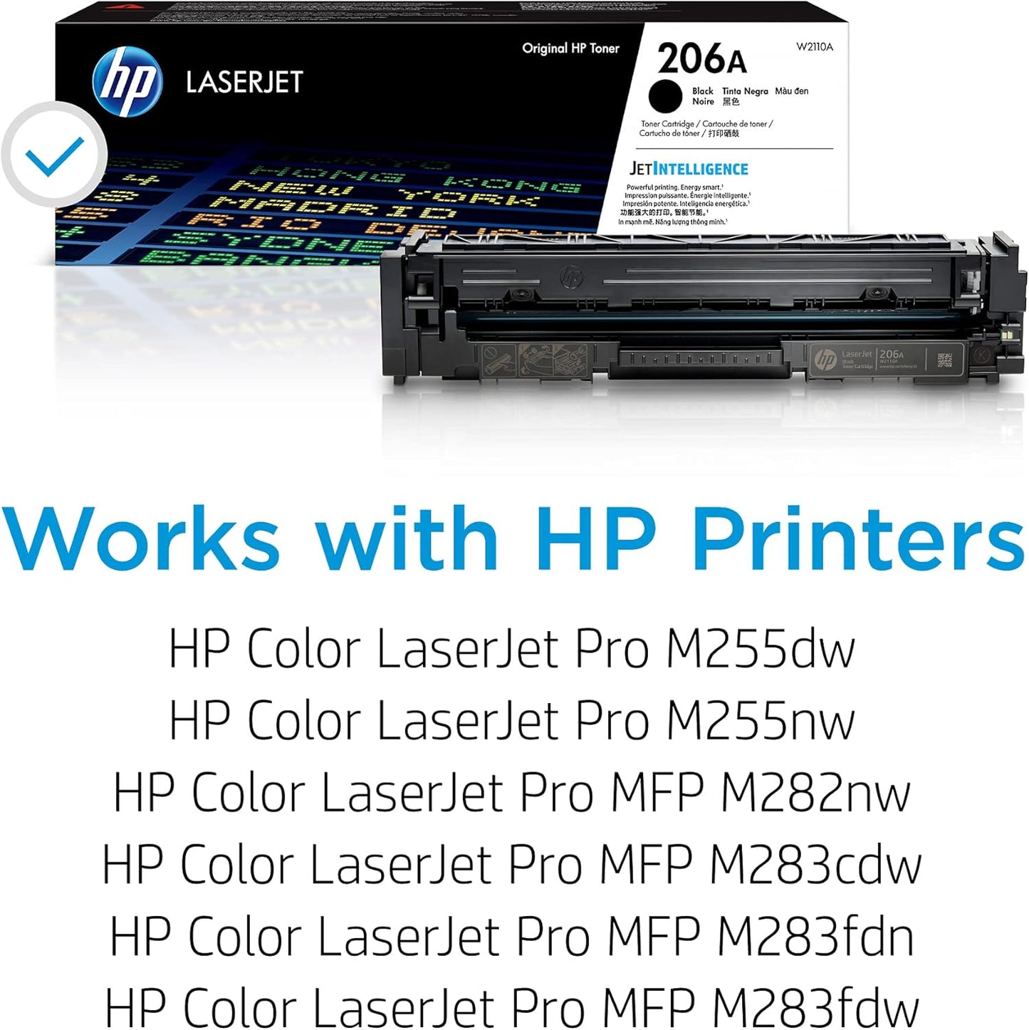 HP 206A Black Toner Cartridge | Works with HP Color LaserJet Pro M255, HP Color LaserJet Pro MFP M282, M283 Series | W2110A , 1 Count ( Pack of 1)