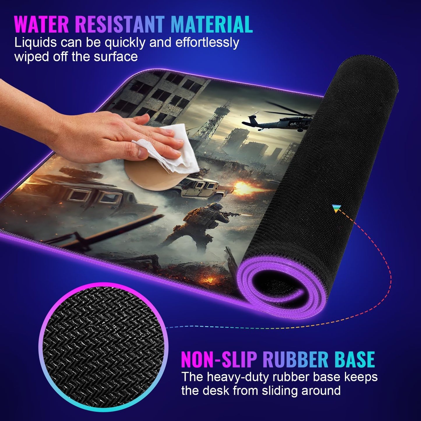 Gaming Mouse Pad - Desk Mat Gaming Mouse Pad , Medium Extra Large Extended Big Long Huge XL XXL and XXXL RGB LED Light Mousepad For a Computer , PC Mats Mousepads Urban Warfare