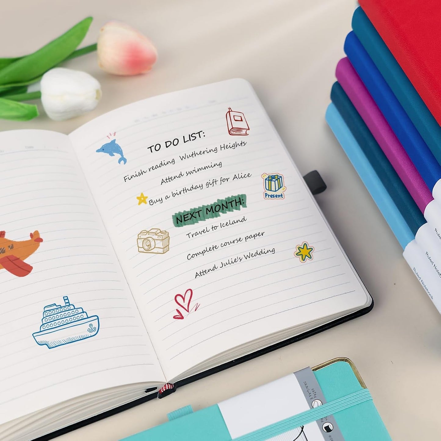 A5 Lined Journal Notebook - 100 GSM Thick Paper, 8 Pack Hardcover Journaling Notebooks for Writing, Work, Travel, School, College Ruled Journals for Women Men, PU Leather Note Books, 5.5”x8.3”