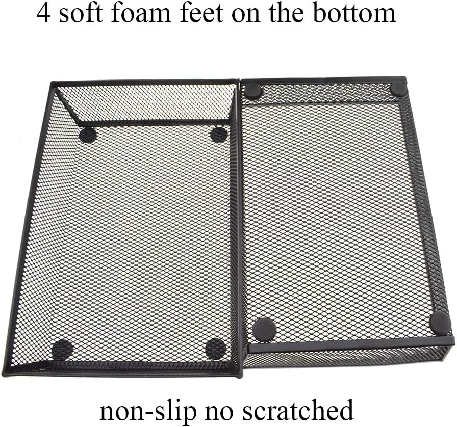 HAHIYO Stackable Mesh Tray Cup 9 x 6 x 2 inches Sturdy Container for Desk Drawer Organizer Collection for Home Office School kitchen Soft Foam Feet No Sharp Edges 1 Pack Black