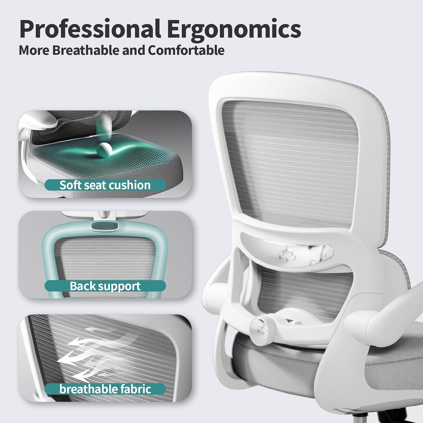 Office Chair - Ergonomic Desk Chair with Adjustable Lumbar Support, Mesh Computer Chair, Executive Chair for Home Office Comfortable Lumbar Support(Grey)