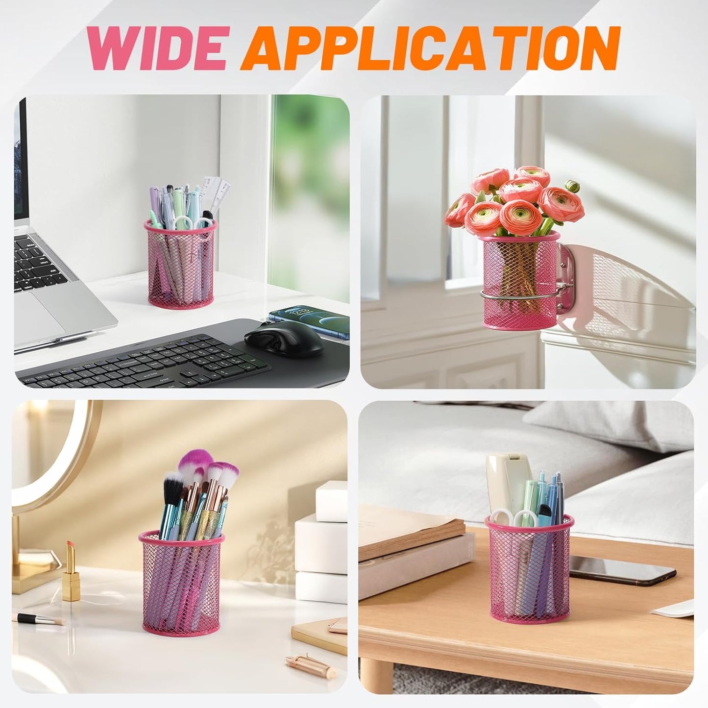 Segarty Pen Holer, 12 Pack Round Dark Pink Pencils Holder for Desk, Metal Mesh Pen Cup Container Marker Organizer Set for Office, School, Home, Desktop Storage and Organization