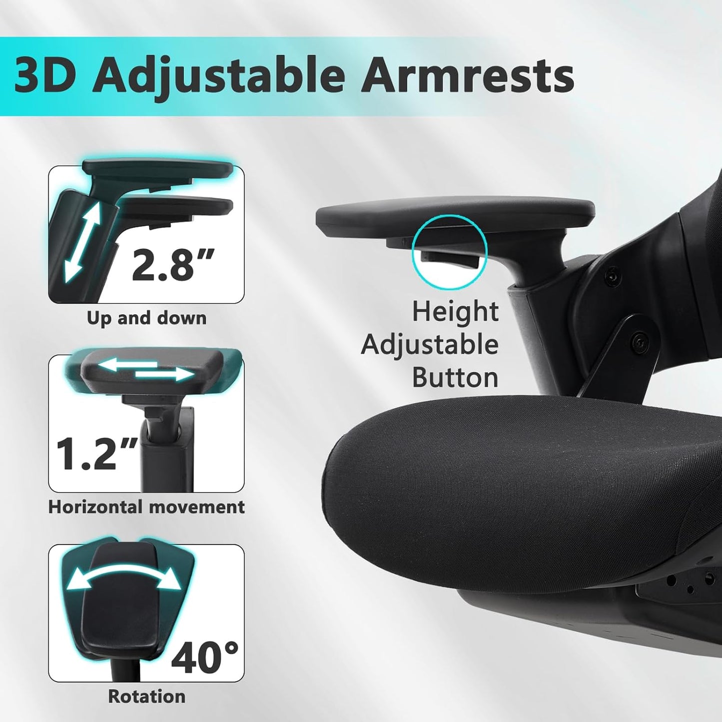 CLATINA Office Chair Swivel Executive Chair, Adjustable Ergonomic Computer Chair with 3D Armrest and Lumbar Support, Fabric Backrest Task Chair for Home Office Conference Room