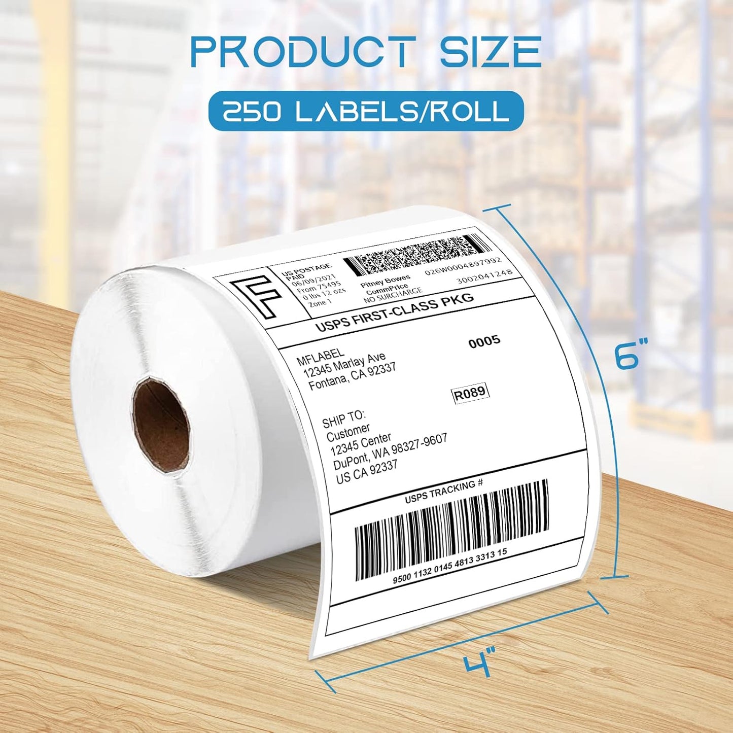 MFLABEL 4x6 Direct Labels, Perforated, Commercial Grade, for Thermal Printer, 250 Labels/1 Roll, 2 Rolls