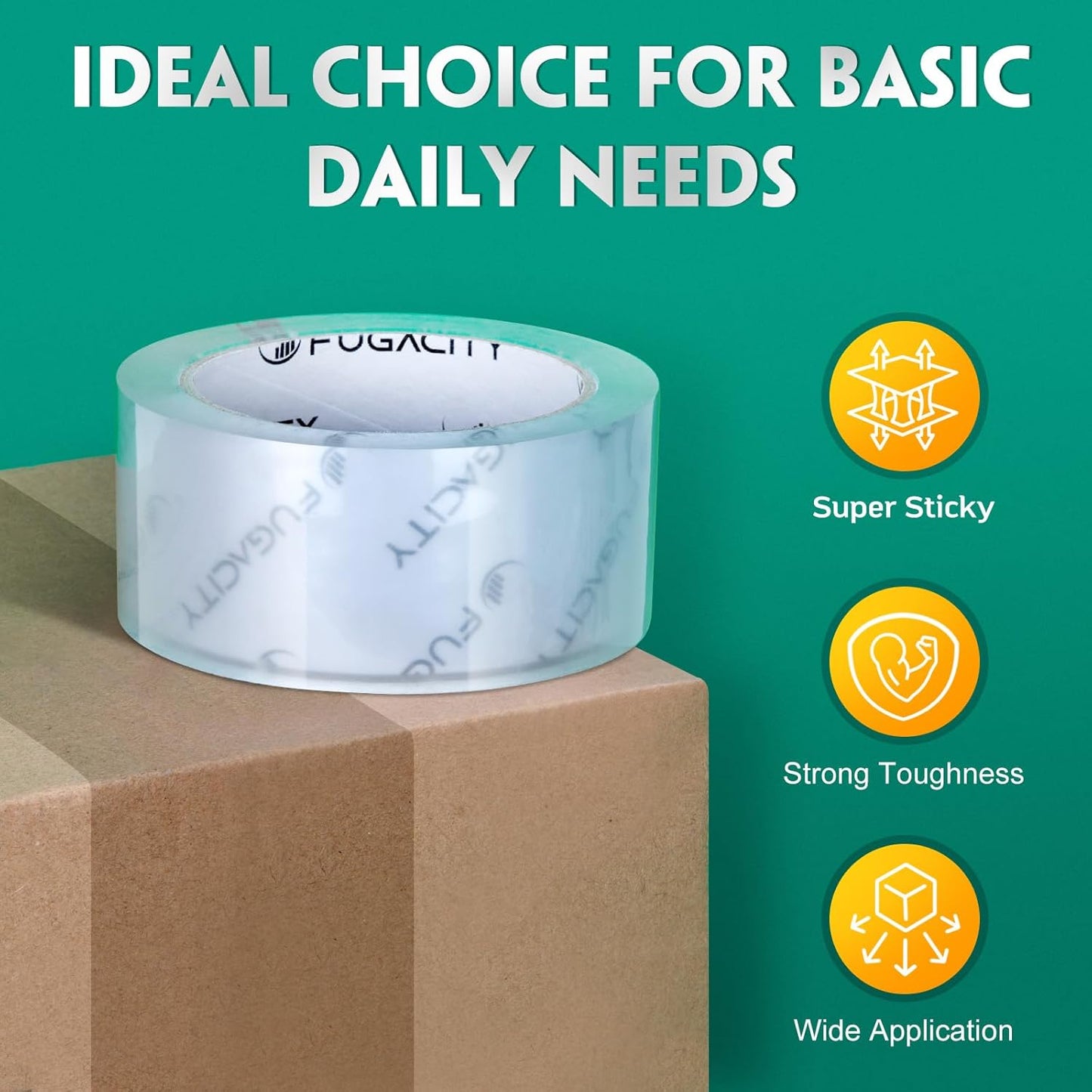 FugaCity Clear Packing Tape Refills (12 Rolls),Heavy Duty Packaging Tape for Moving Sealing, Moving Supplies Shipping Tape,2.7 Mil Thick, 2 in Wide,65 Yards Per Roll,Total 780 Yards