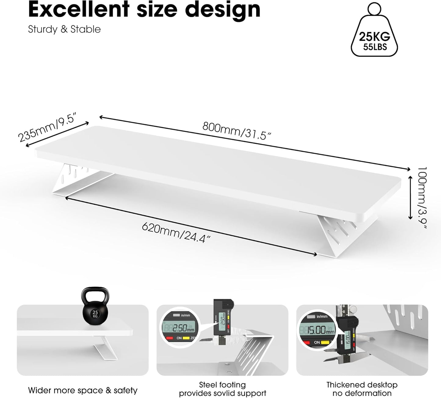 Fenge Monitor Stand Riser, Desk Top Shelf for 2 Monitors, Computer Stands for Desk, Wood & Steel Desktop Riser for Laptop, PC, Printer
