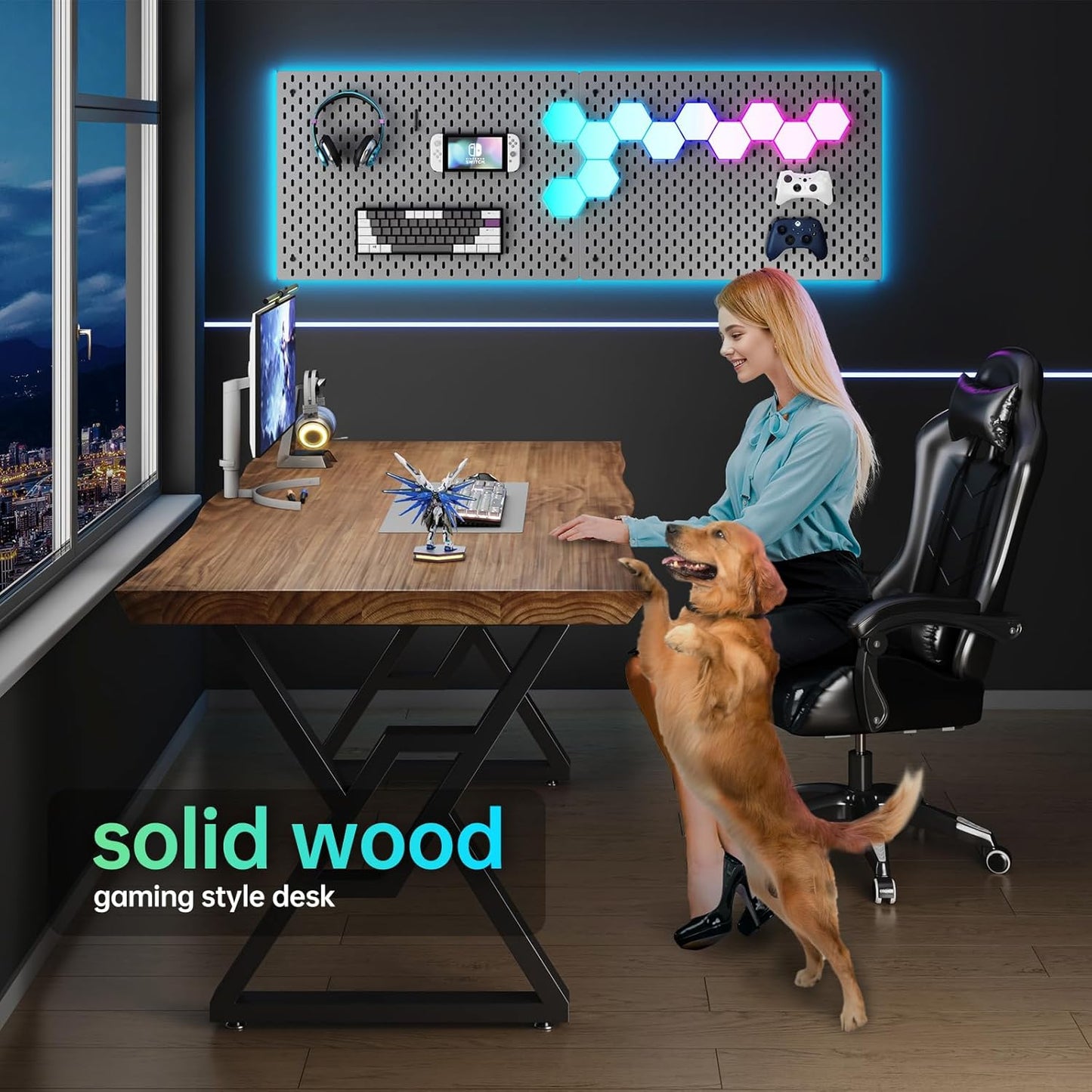 Solid Wood 55-inch Computer Desk - Large Office Desk for Home Office, Modern and Simple Design, Industrial Executive Work Table, Steady Home Office Bedroom Furniture for Study Reading Writing Dining