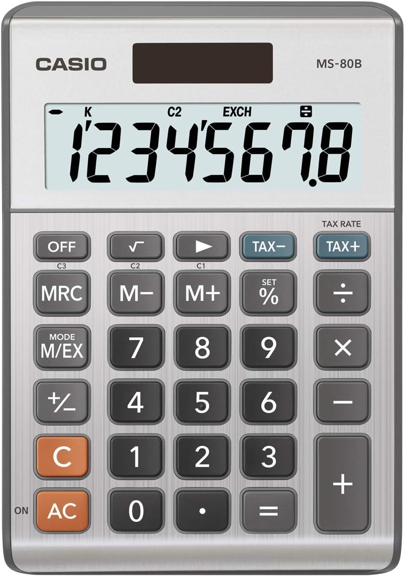 Casio MS-80B Calculator – Desktop Calculator with Tax & Currency Tools | General Purpose | Large Display | Ideal for Home, Office & Everyday Math